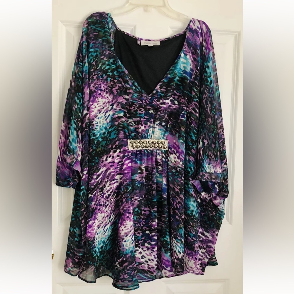 Jeniffer Lopez Women's Top Size 0X Chiffon Oversized design Beaded accents Lined